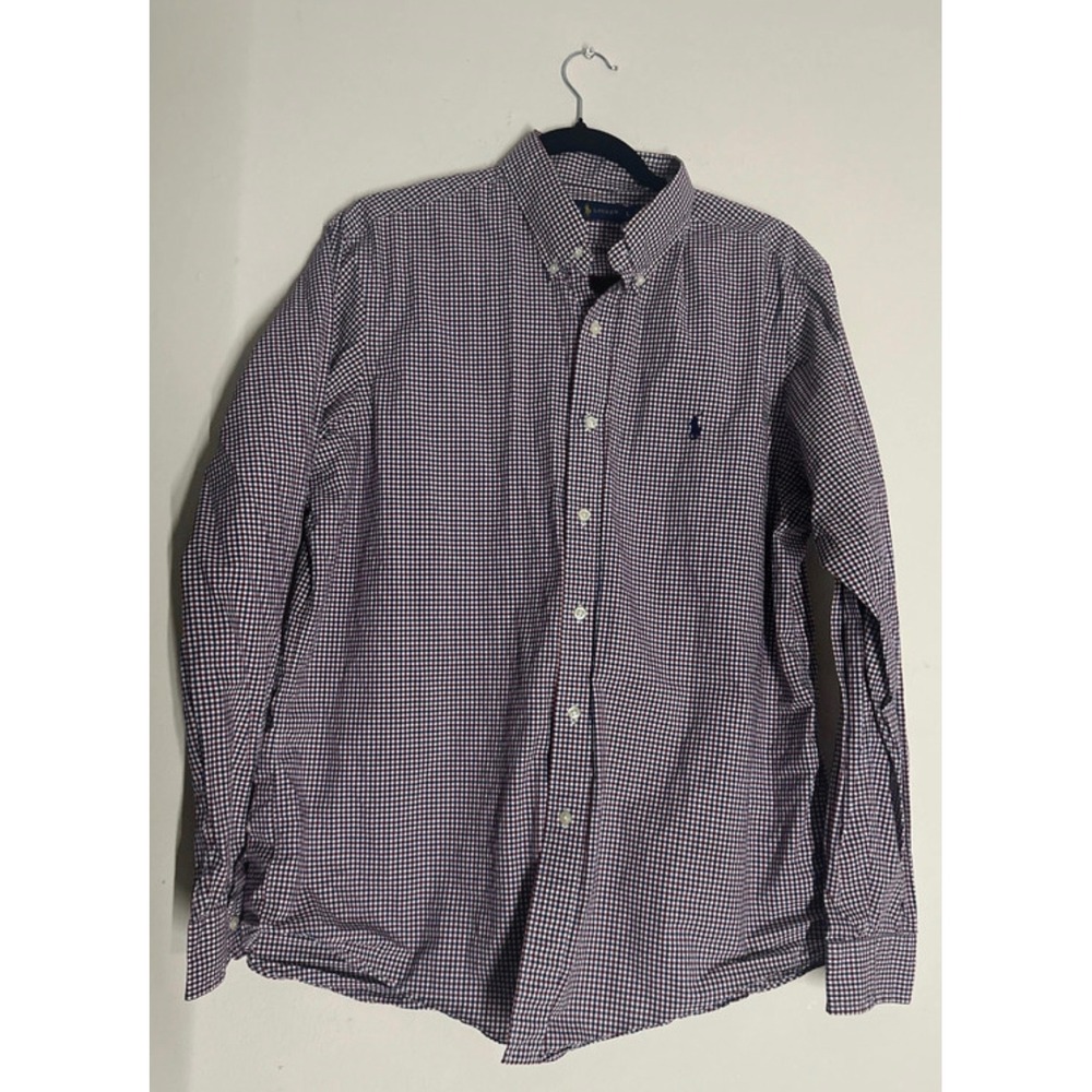 Polo Ralph Lauren Purple Gingham Oxford Dress Shirt Men Large Long Sleeve Button